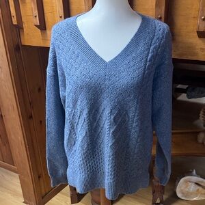 Frye Women's Textured Blue V-Neck Sweater